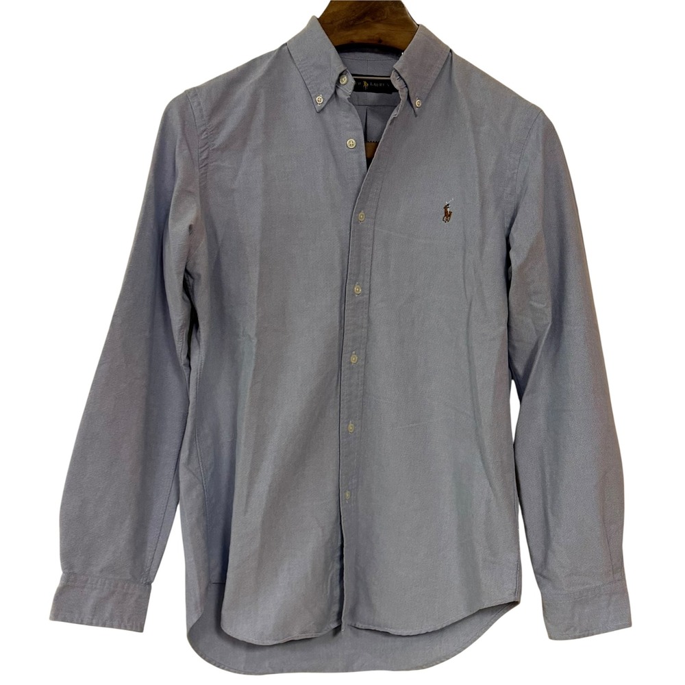 Polo Ralph Lauren Mens Blue Chambray Cotton Oxford Button Down Shirt Pony Logo M